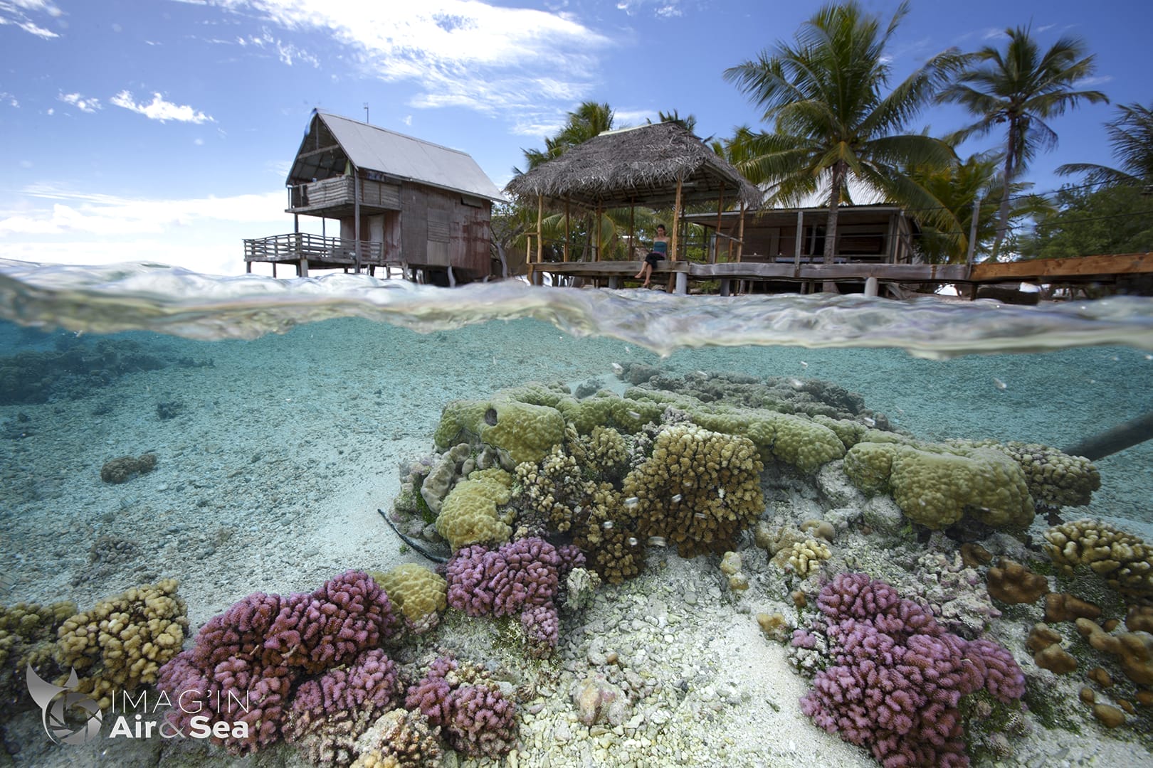 Mi-air mi-eau dans le sud du lagon de Fakarava